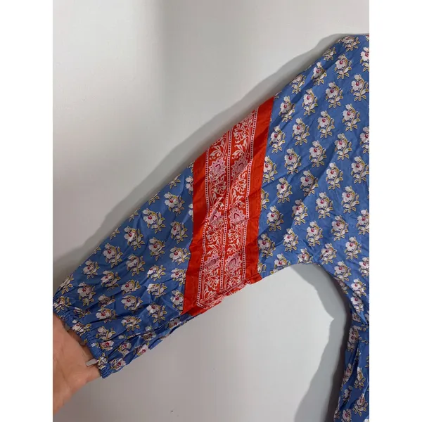 J. Crew Beachwear Blue Red Floral Block‎ Print Midi Dress Tie Waist Women's XS - Image 5