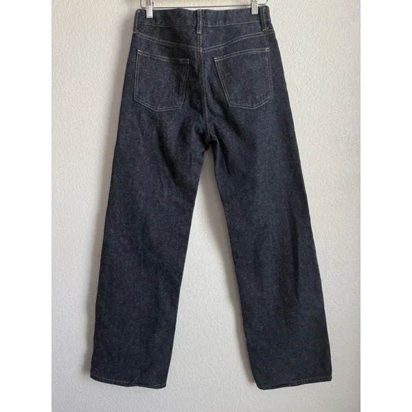Zara Womens High Rise Wide Leg Rigid Denim Jeans Dark Raw Indigo Blue Size 2 - Image 2