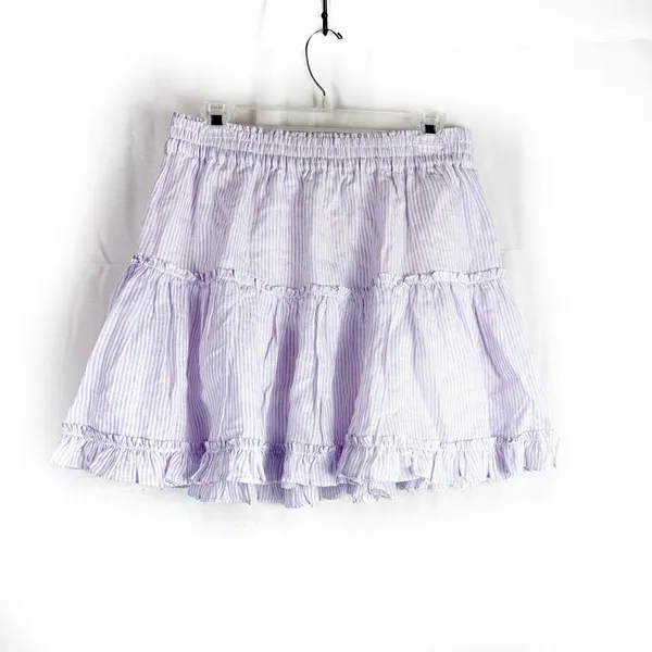 HILL HOUSE The Paz Linen Mini Skirt in Lilac Purple Stripe Ruffle XL - Image 3