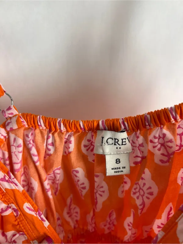 J.Crew Orange Pink Printed Smocked Cami Top Size 8 - Image 8