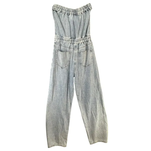 The Post Strapless Denim Jumpsuit S Light Wash Button Front Wide Leg‎ Y2K - Image 4