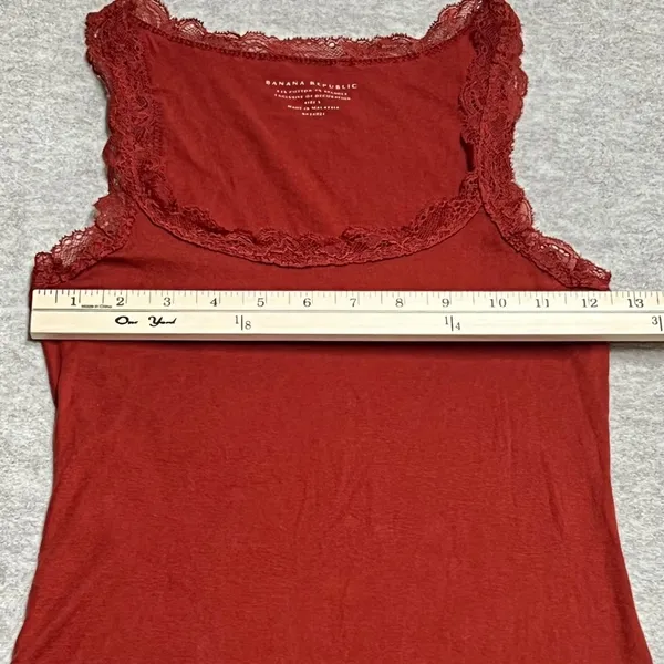 Y2K Banana Republic Womens Small Rust Red Lace Trim Cotton Stretch‎ Tank Top EUC - Image 6