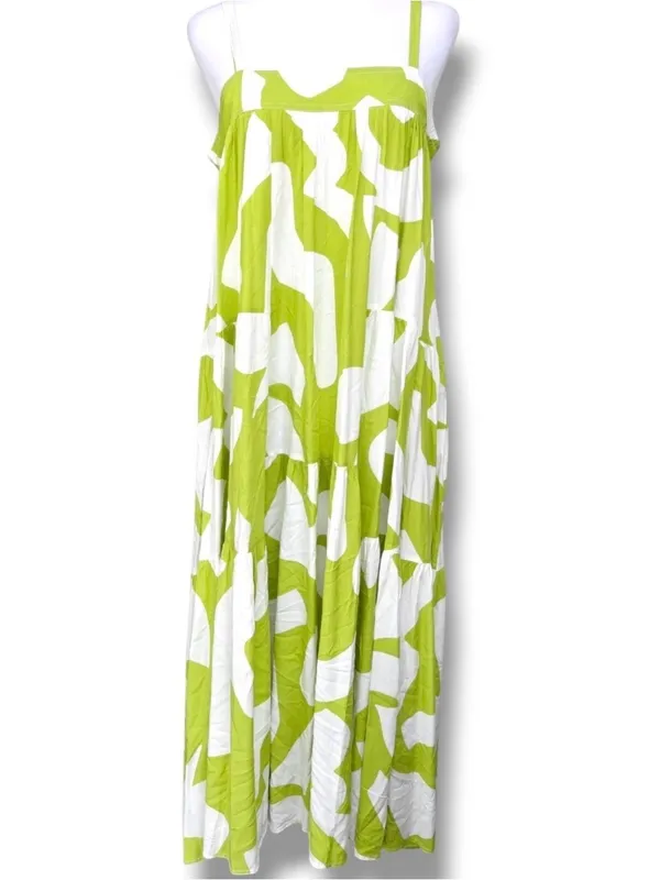 Anthropologie Abel the Label Bright Citron Abstract Tiered Maxi Dress EUC Size S - Image 5