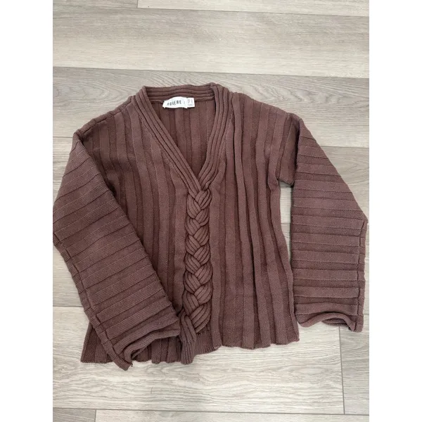 Anthropologie Sovere Chocolate Laced Knot Fisherman Sweater Oversized XS - Image 2