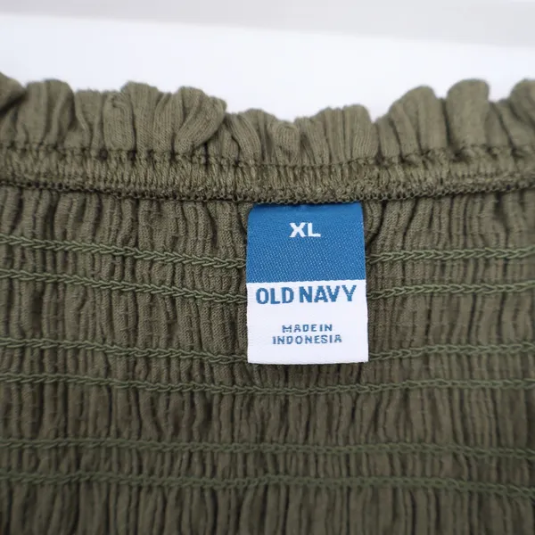 Old Navy Womens XL Olive Green Smocked Puff Sleeve Peplum Square Neck Blouse Top - Image 3