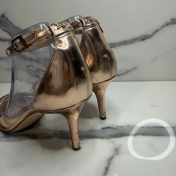 Sam Edelman Womens Rose Metallic Patti Heels Sz 9.5 Strappy Classic Minimal FLAW - Image 4