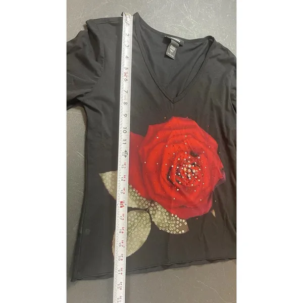Express Y2K 90s Black Dark Floral Red Rose Mesh Sheer Top 3/4 Sleeve Whimsigoth - Image 7