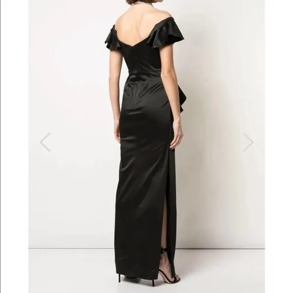 Marchesa Notte Off Shoulder Satin Draped Dress Black Size 0 - Image 3