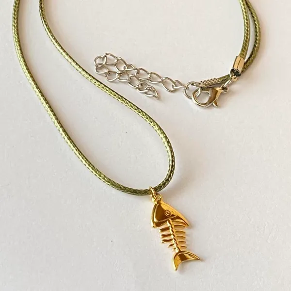 Handmade gold tone stainless steel fish boho funky chic simple necklace🌀🐟 - Image 6