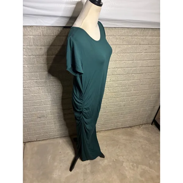 Smallshow Green Ruched Side Slit Maxi Dress Women's Size L‎ Short Sleeve - Image 2