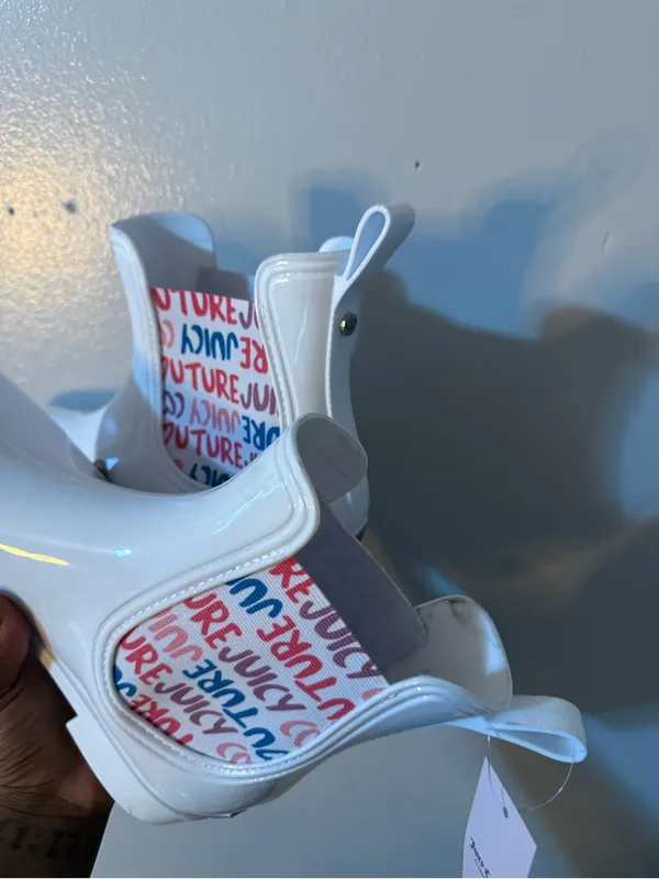 Juicy Couture White Chelsea Rain Boots with Multicolor Logo Panels - Image 2