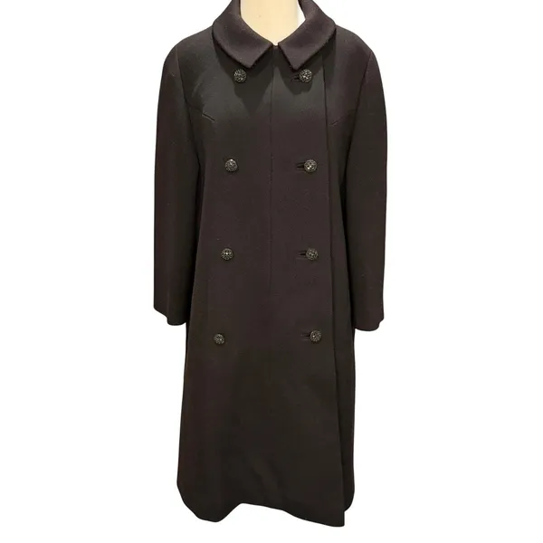 Vintage 60s Rich's Coat M-L Chocolate Brown Double Breasted Mod Peter Pan Collar - Image 2