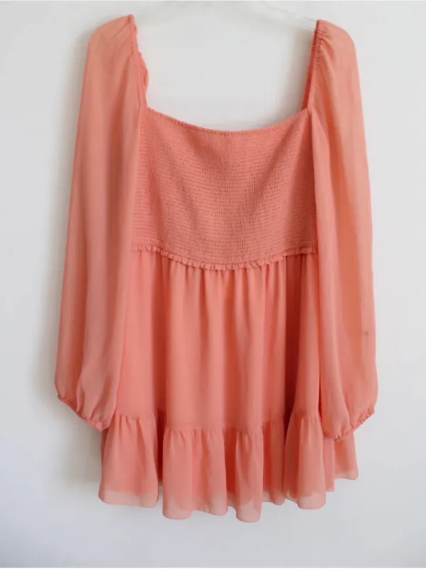 Wilfred Aritzia Tempest Mini Dress Sheer Puff Sleeves in coral small - Image 2
