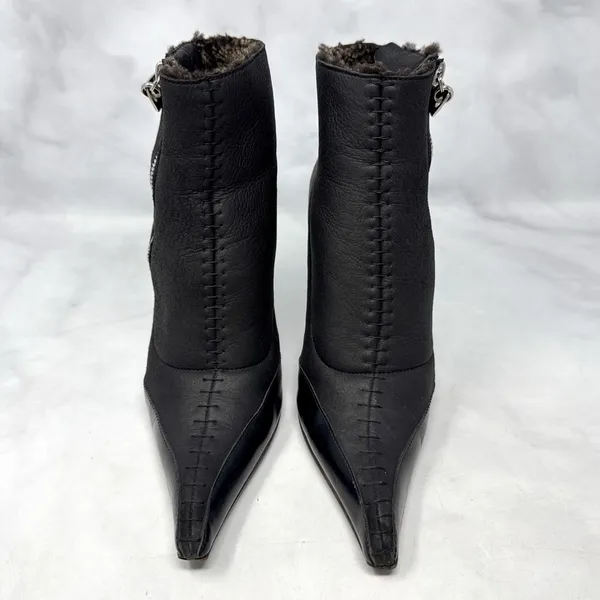 Giuseppe Zanotti Vicini Vintage Y2K Shearling Zip Pointed Ankle Booties Black 36 - Image 7
