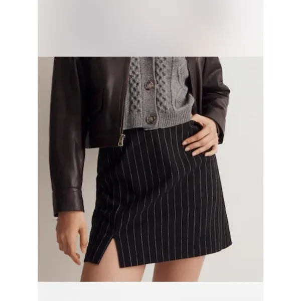 Madewell Size 8 Black Pinstripe Mini Skirt Front Slit Tailored Preppy Office Y2K - Image 2