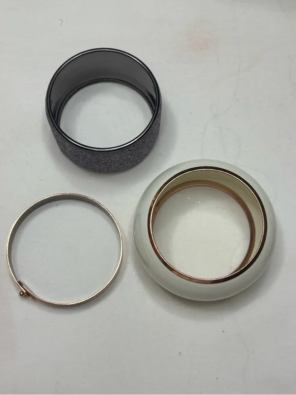 3 Pc Statement Bracelet Set Cream Acrylic Bangle Glitter Cuff Rose Gold Band Lot - Image 2