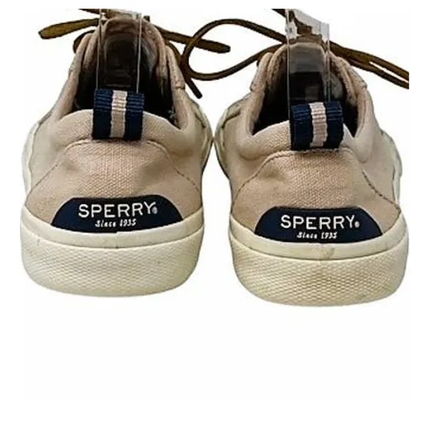 SPERRY Crest Vibe Oat Beige Linen Sneaker Cowhide Leather Laces ~ Women's Size 8 - Image 9
