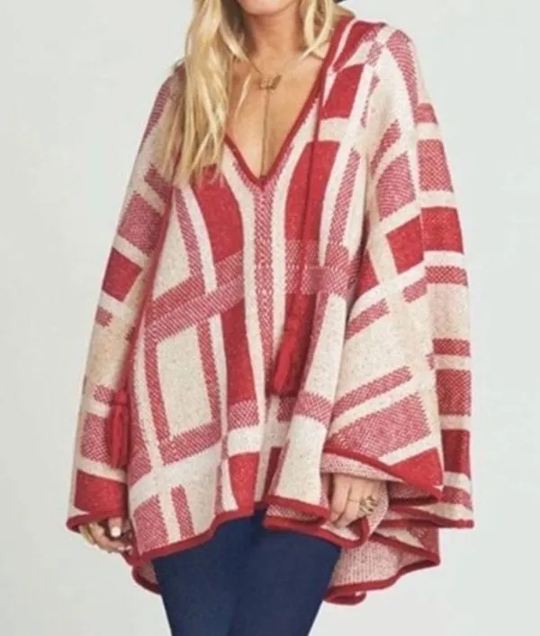 Show Me Your Mumu Red Kellan Poncho Hooded Tassel Oversized Boho Small M… - Image 2