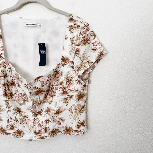 [Abercrombie & Fitch] Tropical Toile Print Sweetheart Neck Crop Top Size Large L - Image 7