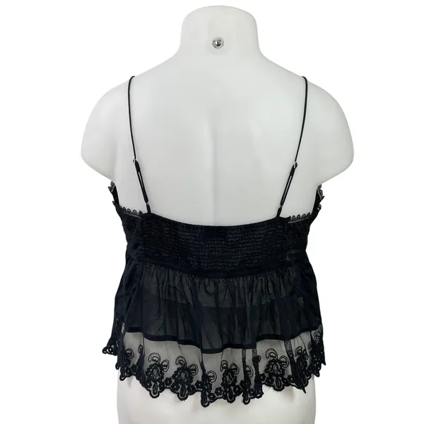 Abercrombie & Fitch Black Sleeveless Embroidered Babydoll Lace Trim Cami Top XL - Image 3