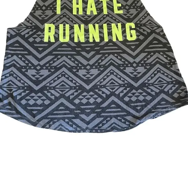 Victorias Secret Pink I Hate Running Graphic Tank Black Grey Aztec Green L #1231 - Image 4