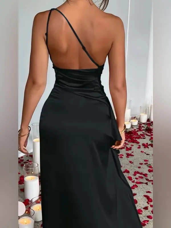 Oysho NWT Size Medium Sexy One Shoulder Brown Maxi Dress Formal Dance‎ Date Night - Image 2