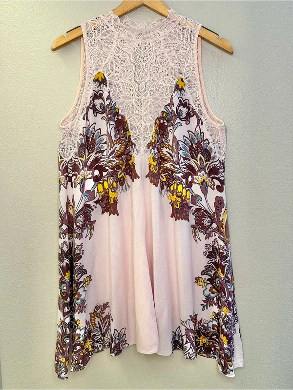 NEW Free People Marsha Lace-Neck Printed Mini Dress Tunic Top - Image 2