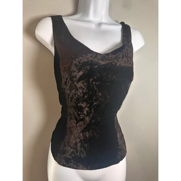 Sintesis Vintage Brown Crushed Velvet Sleeveless Tank Top Side Zip‎ Spain Sz L - Image 2