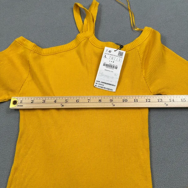 NWT Zara Trafaluc Top Yellow Ribbed Knit Asymmetric One Shoulder Long Sleeve - Image 5