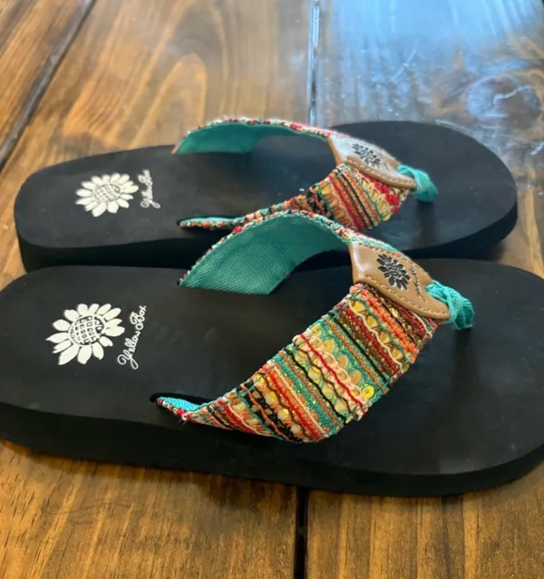 Yellow Box Teal & Multicolor Woven Strap Sandals - Image 2