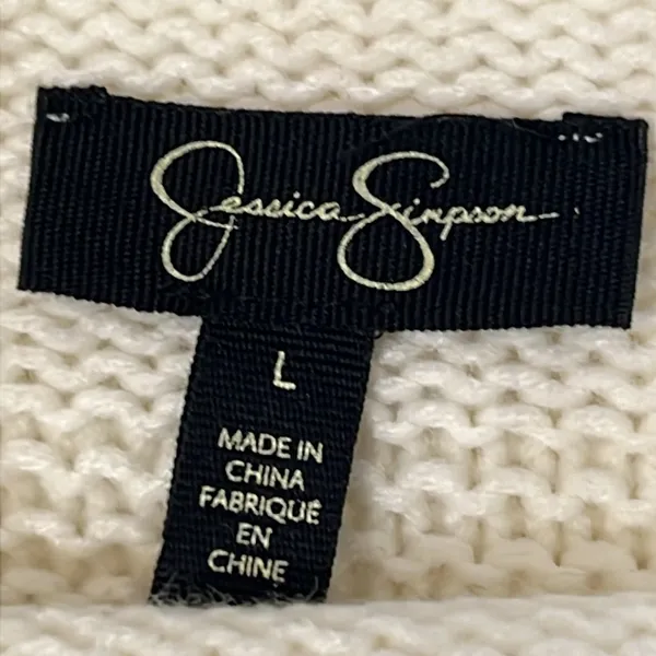 JESSICA SIMPSON Ivory Chunky Knit Funnel Neck Bell Sleeve Sweater L Minimalist - Image 9