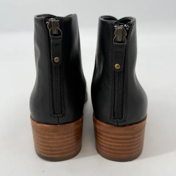 Soludos‎ Women Black Leather Venetian Low Bootie Ankle Boots Wood Heel Size 7 - Image 3