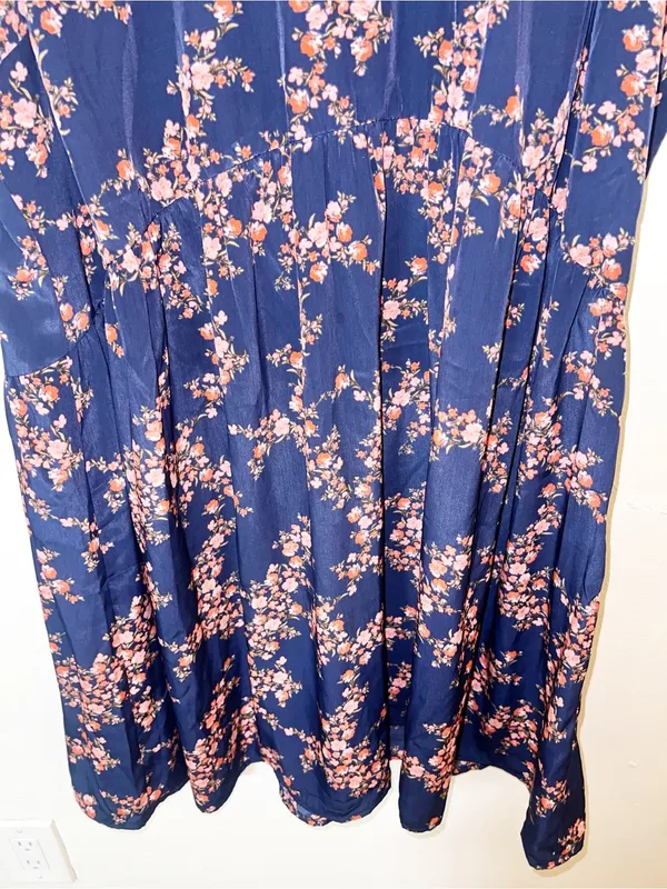 Old Navy Fit & Flare Navy Blue Dress with Pink Floral Print - Image 3