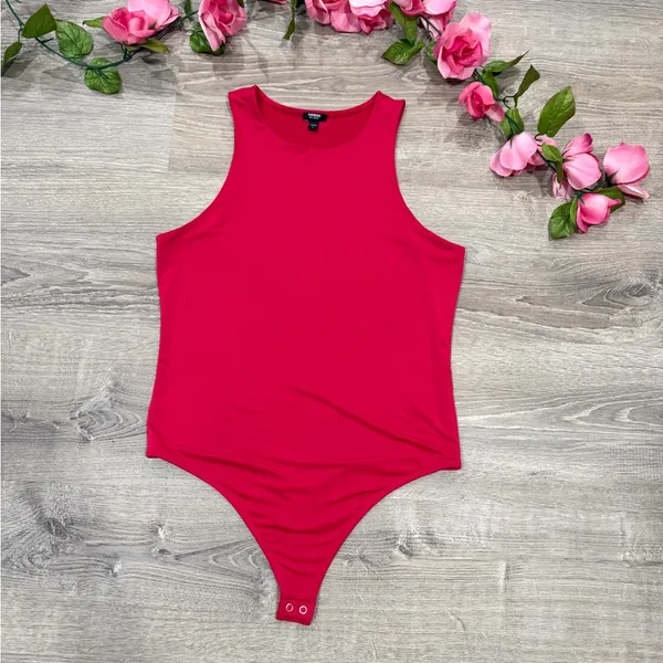 Express Red Feminine Baddie Racerback Thong Bodysuit Size Large - Image 2