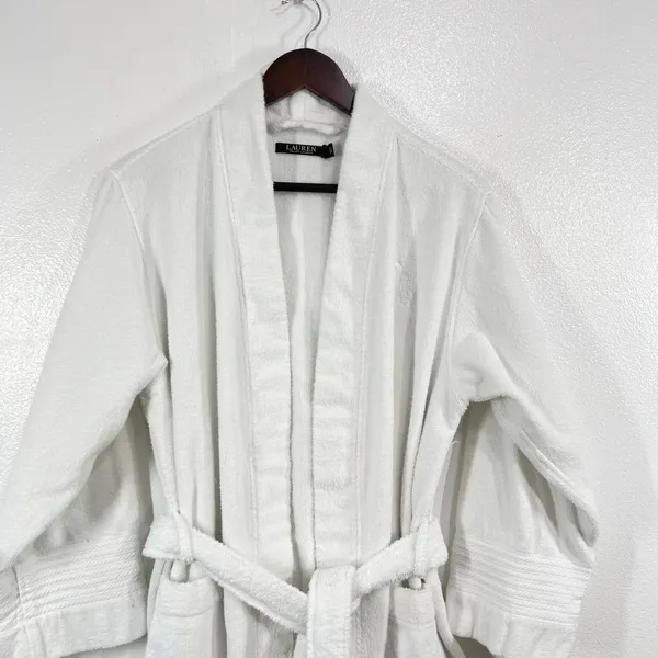 Lauren Ralph Lauren Terry Cloth Robe Women Large White Cotton Belted Spa Classic - Image 3