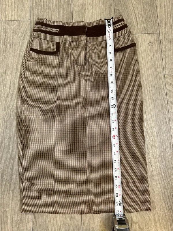 Bebe Houndstooth Pencil Midi Skirt Brown Vintage Size 4 - Image 8