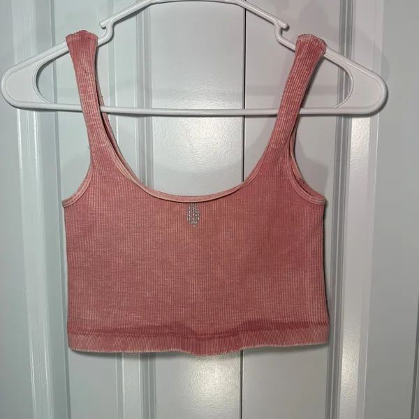 Free People Movement Happiness Runs Square Neck Crop‎ Womens S/M Pink Acid Wash - Image 2