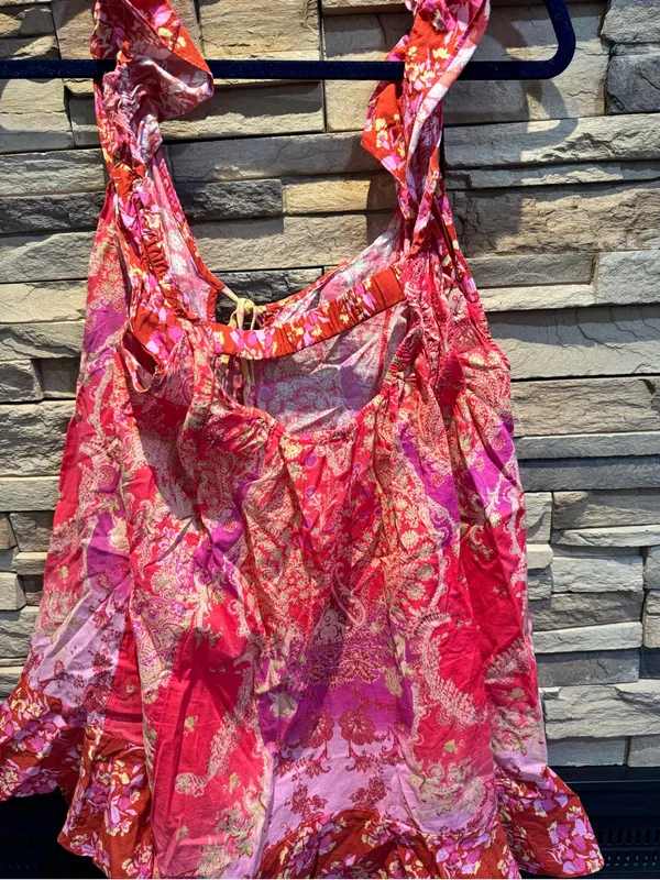 Free People Stay With Me Printed Tunic Dress Cap Sleeve Ruffle NWOT Size M - Image 5