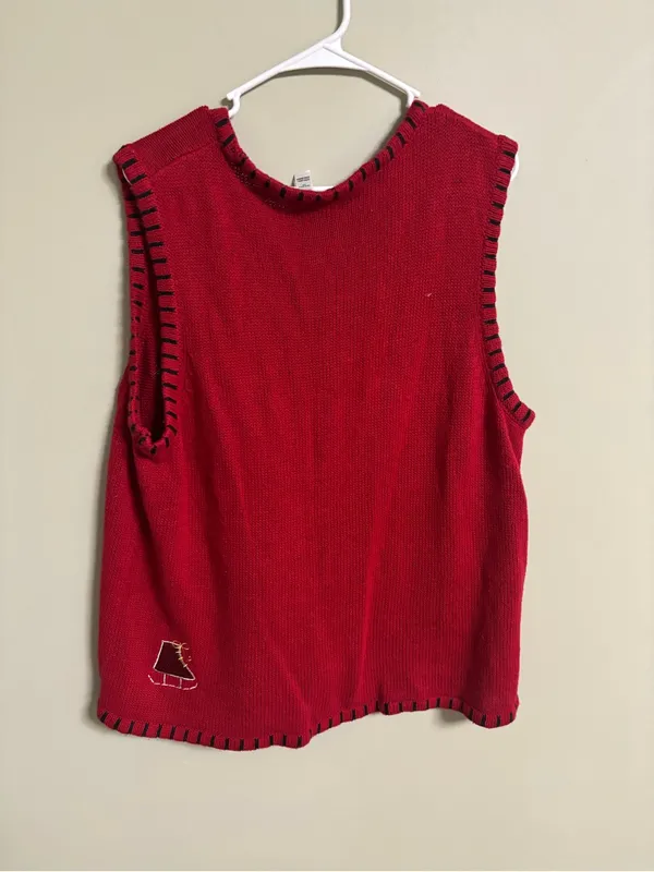 Vintage 90s Holiday Ugly Christmas Red Button Up Cargian Sweater Vest Size XL - Image 2