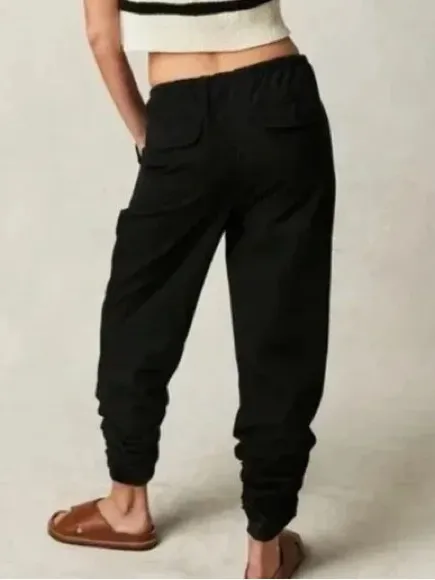 Free People Black Parachute Pants Ruched Leg Drawstring Cargo Joggers Size Small - Image 2