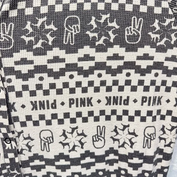 PINK Victoria’s Secret Onesie All Over Graffiti Logo Print Waffle Texture Pjs - Image 4