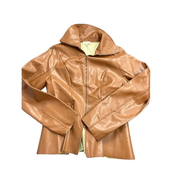 Jodifl size small faux camel color leather jacket -very stylish!! nwt - Image 7
