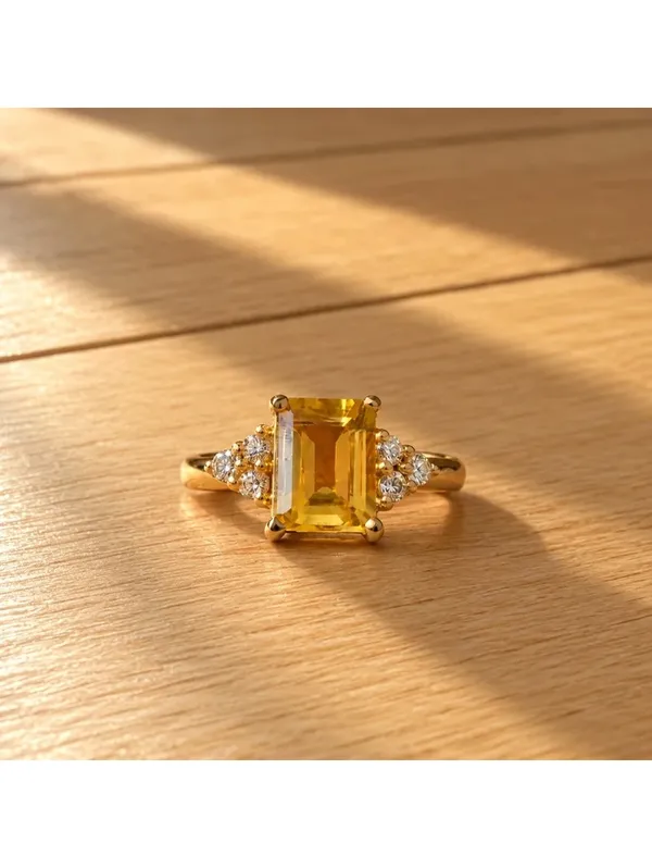 Vianne Natural Citrine 1.70ct Emerald Cut 18K Gold Vermeil Ring Size 7 - Image 2