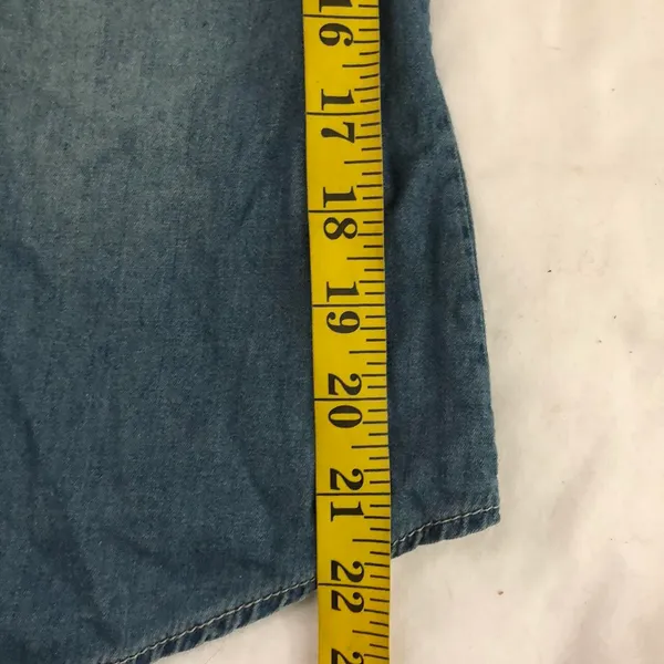2000s western blue faded wash jean denim button-up office siren core shirt top blouse long sleeve-S Measurement in pics - Image 6