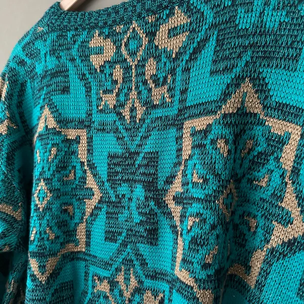Vintage Green Limited Express 1987 Green & Gold Sweater - M - Image 3