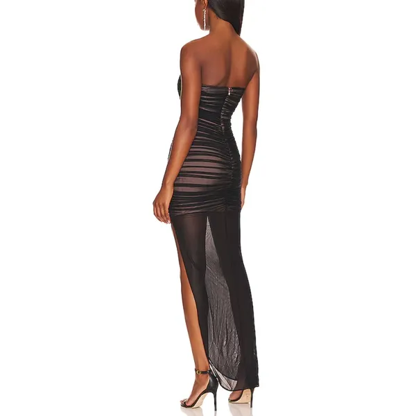 Nookie Black Mesh Ruched Maxi Dress XS Bustier Slimming Bodycon Designer $380 - Image 6