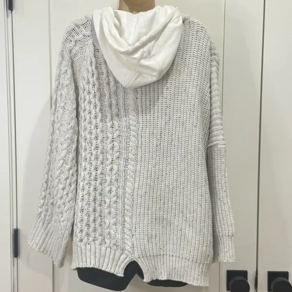 POL Cable Knit Sweater Zip Cardigan Small Oversized Layered Gray Coastal Boho - Image 3