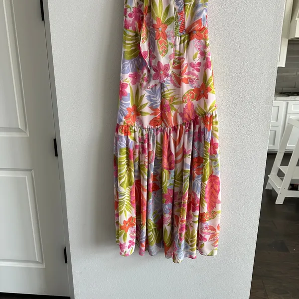 Dress Forum Drop waist tropical Midi Halter Dress Size Small - Image 4