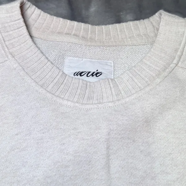 Aerie Womens‎ Size Small Oversized Ribbed Side Crewneck Sweatshirt Ivory Lounge - Image 8