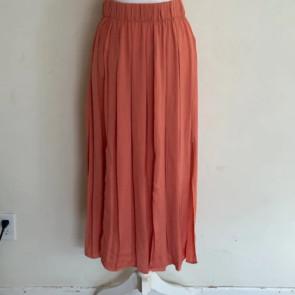 Topshop Pleated‎ Midi Skirt Coral Terracotta Double Slit Elastic Waist NWT Sz 4 - Image 3